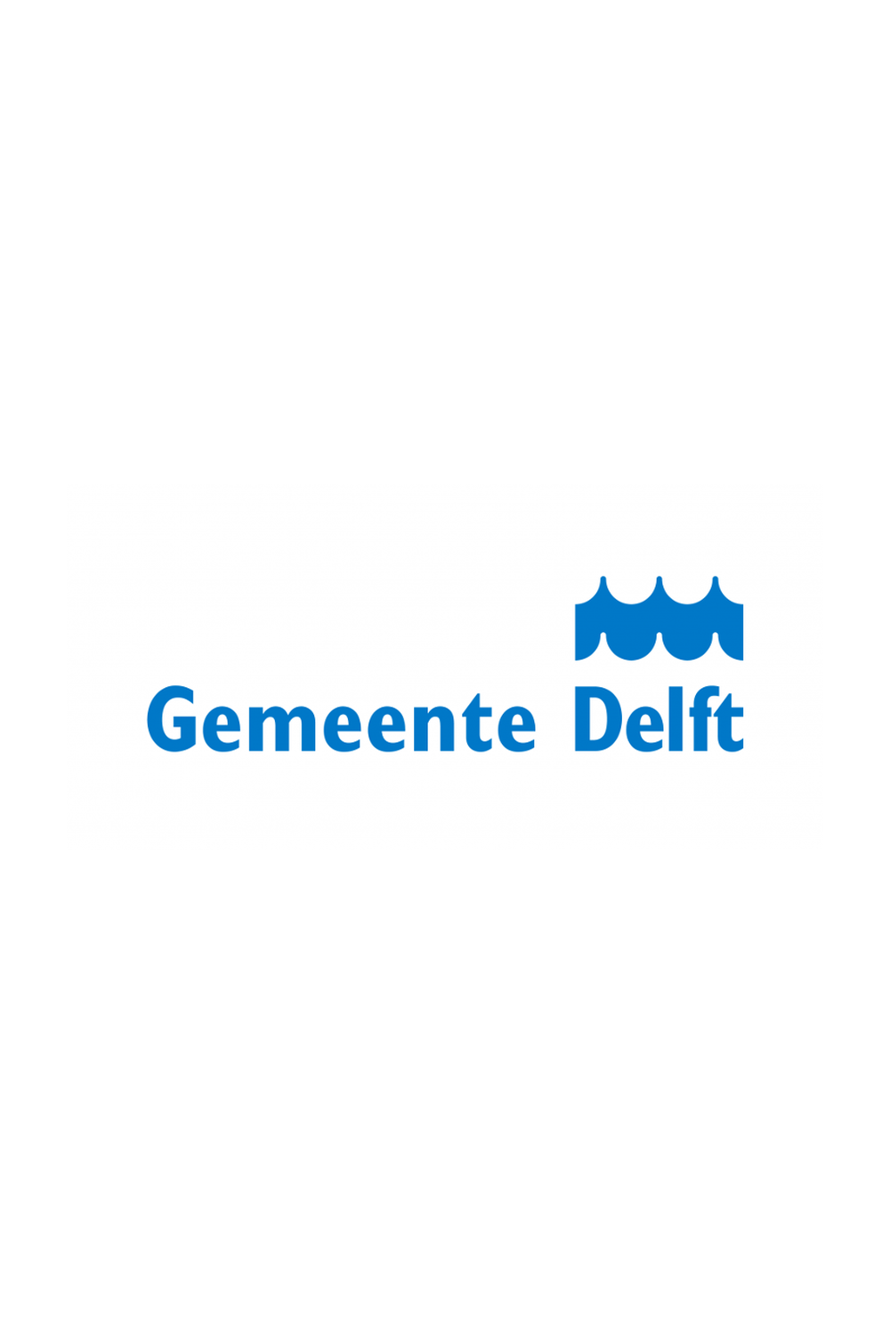 Logo of the Municipality of Delft with blue water waves above the words "Gemeente Delft" in blue text.
