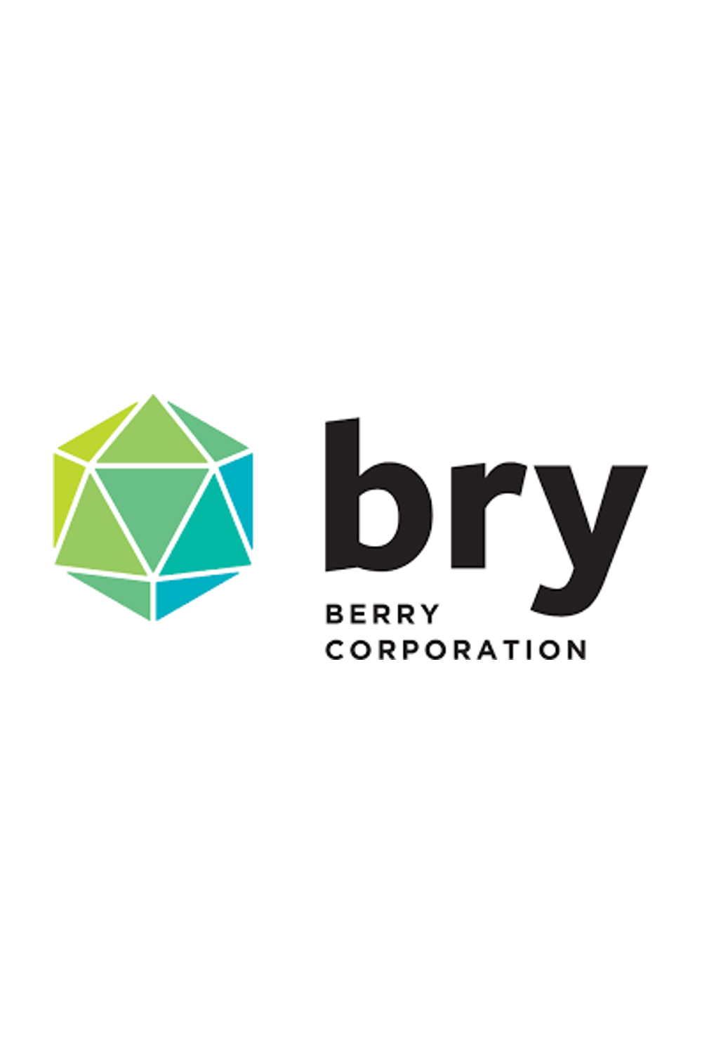 Logo for 'bry Berry Corporation' featuring a geometric multifaceted berry design in green and blue with the company name in black text.