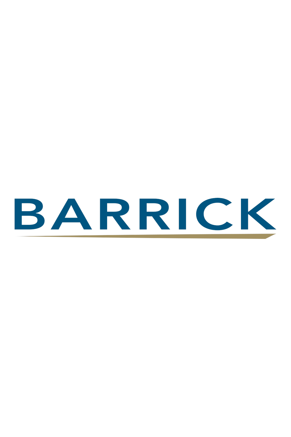 Logo with the name 'BARRICK' in blue uppercase letters on a black background, with a thin white underline.