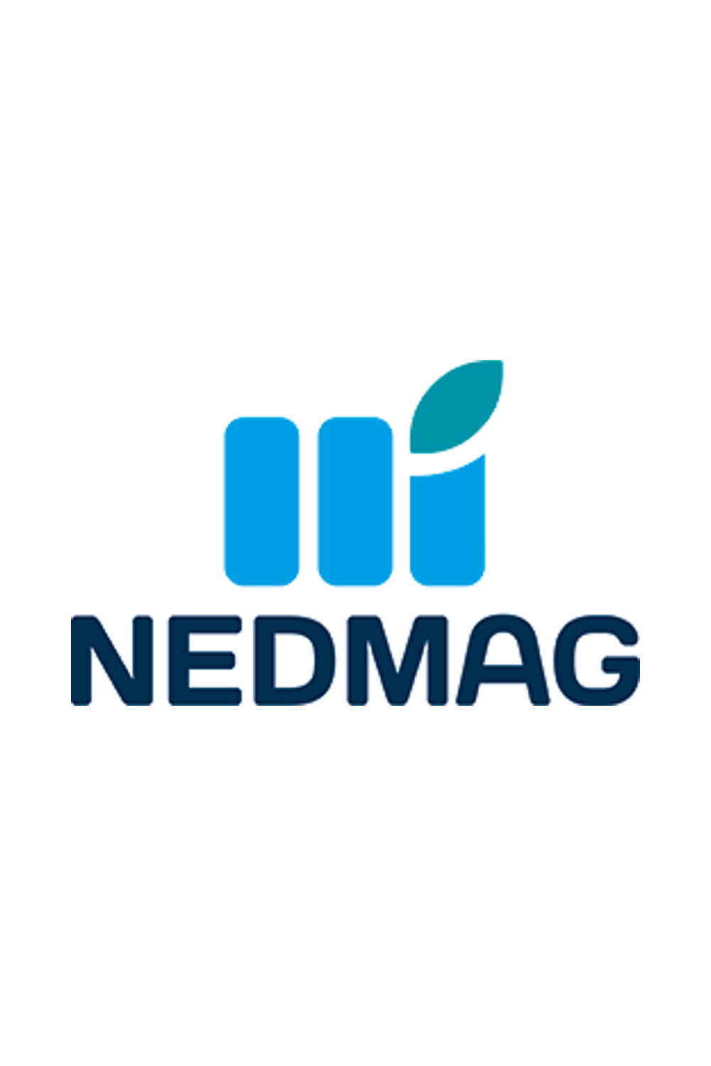 NedMAG logo with blue text and a stylized design of three blue bars and a leaf.