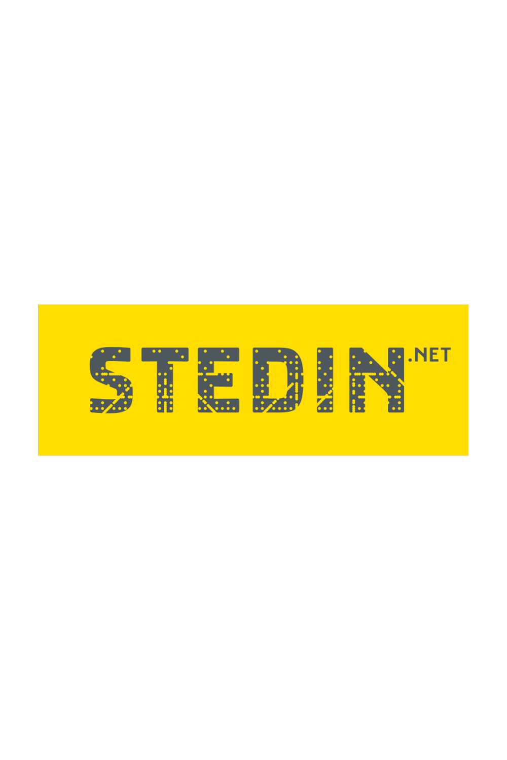 Logo with yellow background and black text that says 'STEDIN' in a dotted style.