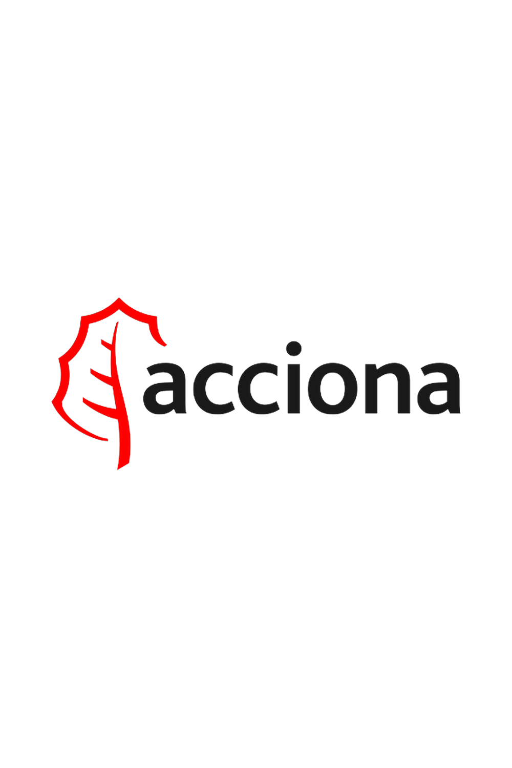 Acciona logo with red outlined leaf and grey text, representing infrastructure and energy assets where InSAR supports long-term structural health monitoring