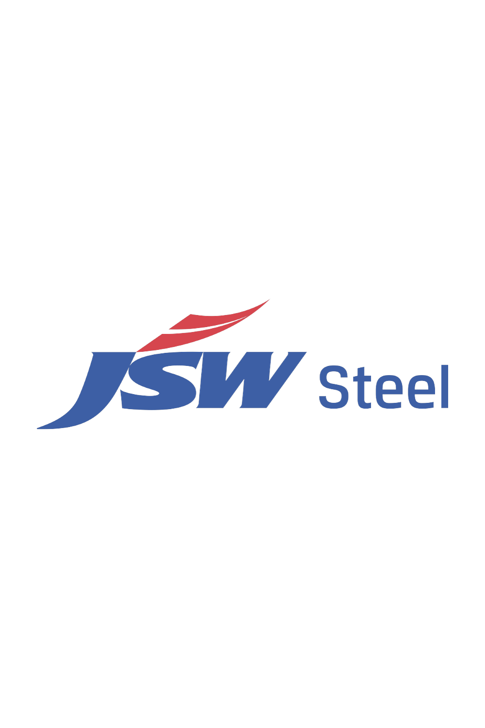 JSW Steel company logo with a stylized red and  blue design and the words "JSW Steel" in blue text.