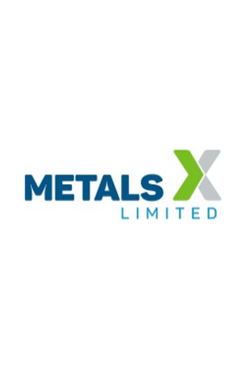 Company logo for Metals X Limited featuring the name in bold blue text with a green and gray arrow design element.