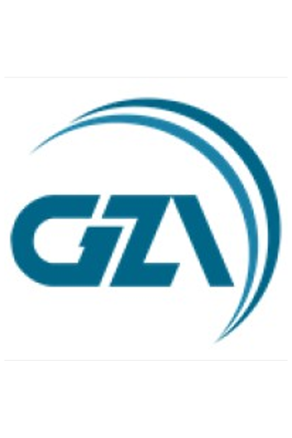 Logo of GZA with a stylized arc design.