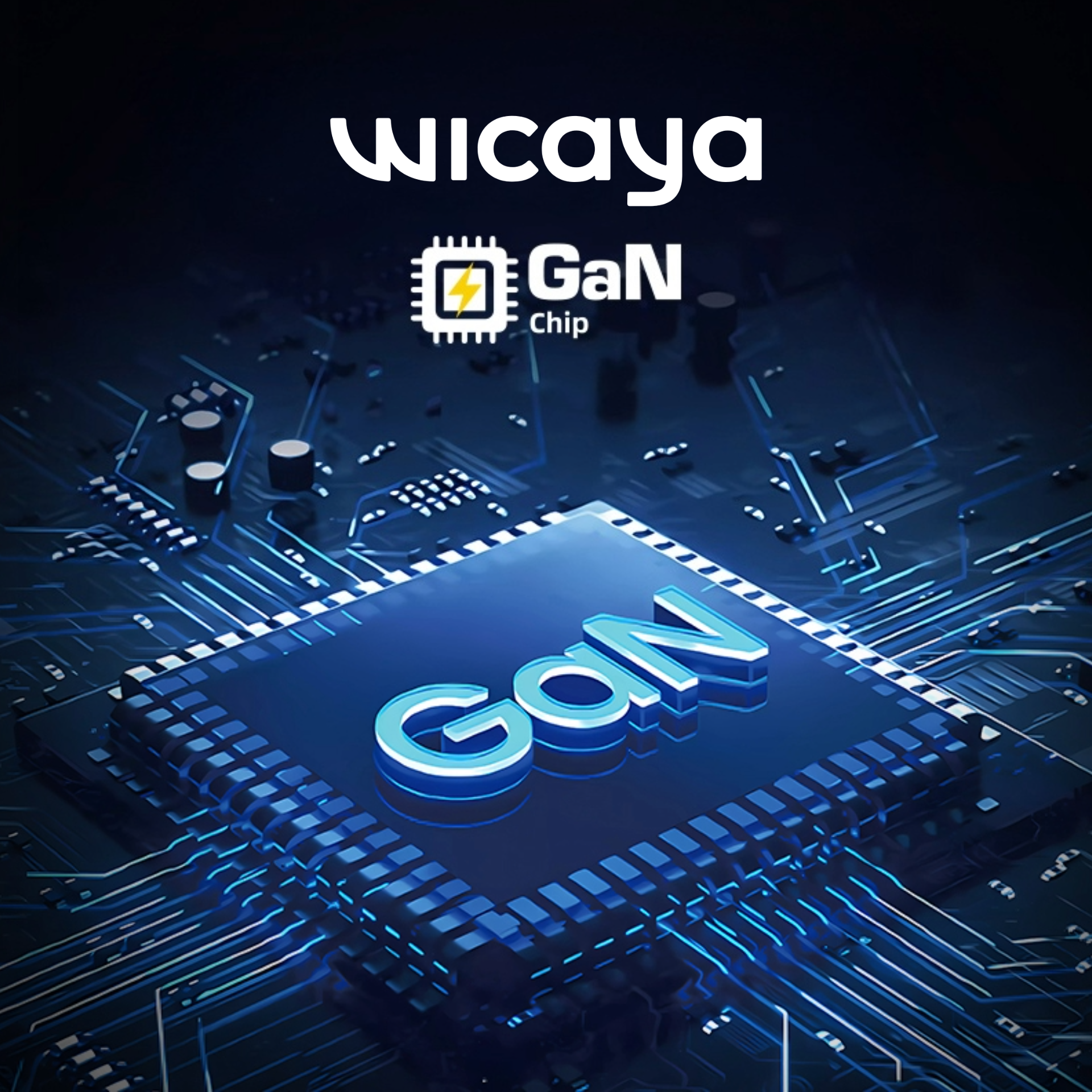 Illustration d'un microprocesseur avec le mot 'GONU' en relief, représentant la technologie des puces électroniques. Le fond est sombre avec des circuits imprimés bleus lumineux.