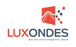 Logo avec le texte 'LUX ONDES' en rouge et bleu, avec une représentation graphique de vagues ou de signaux lumineux.