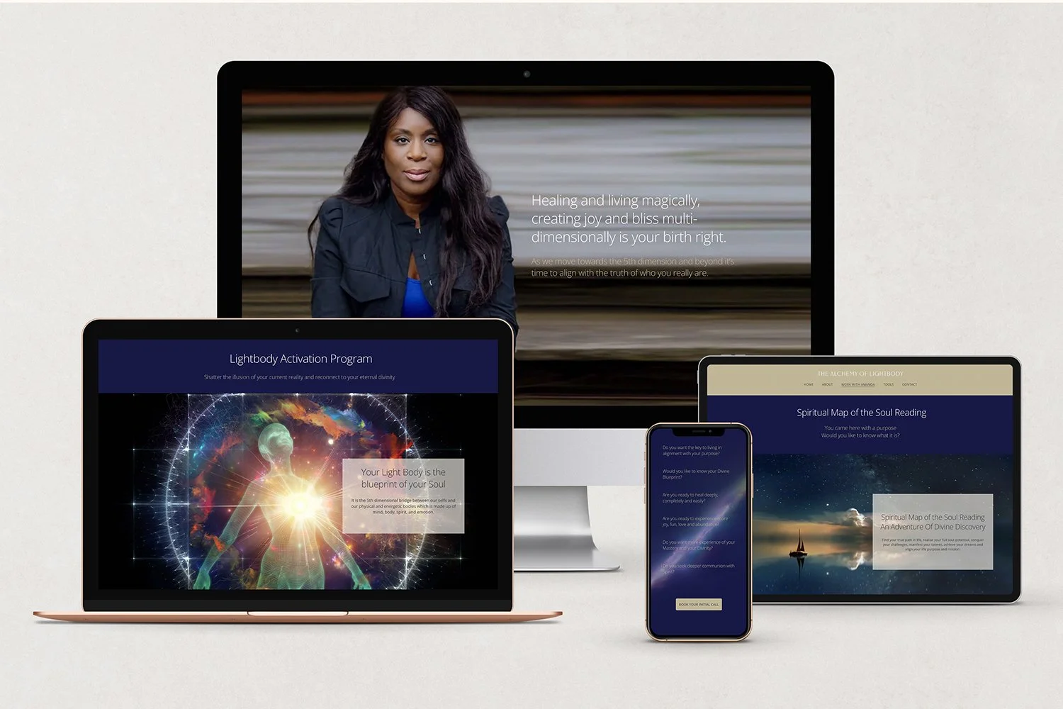 Squarespace website design project for client Amanda Kanini-Dyer of The Alchemy of Lightbody. London UK