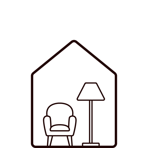 Illustration simple d'une maison avec un fauteuil et une lampe d'intérieur.