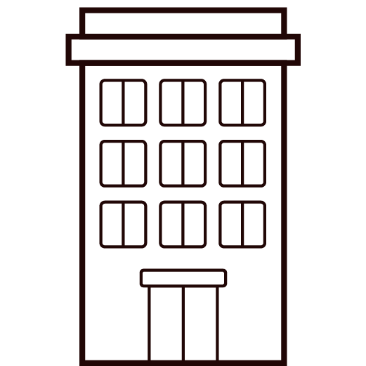 Illustration simple d'un bâtiment à plusieurs étages avec des fenêtres et une porte.