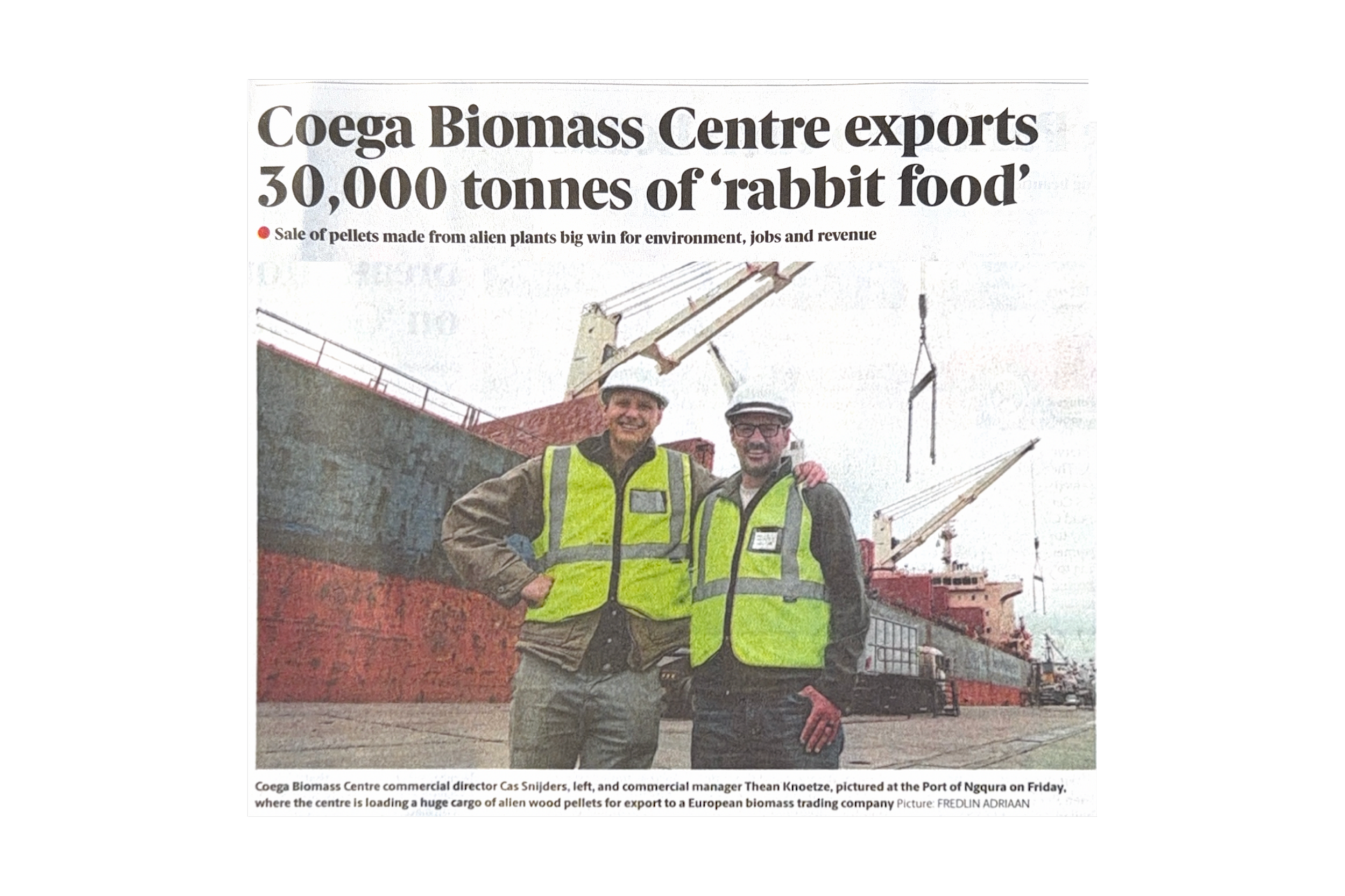 Coega Biomass Centre's 30,000-Tonne Export Shipment Featured in The Herald