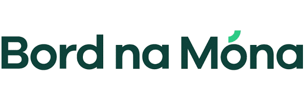 Logo with the text 'Bord na Móna' in green and black letters, with a green accent above the 'ó'.