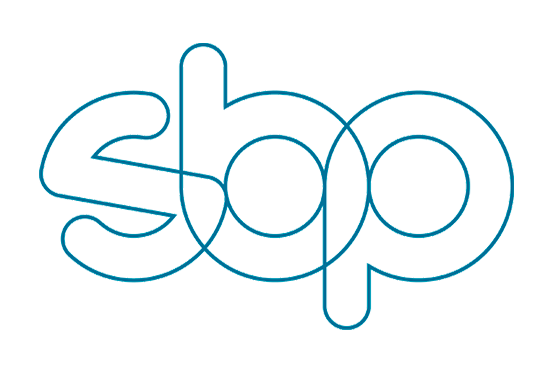 Neon sign spelling 'shop' in blue cursive letters.