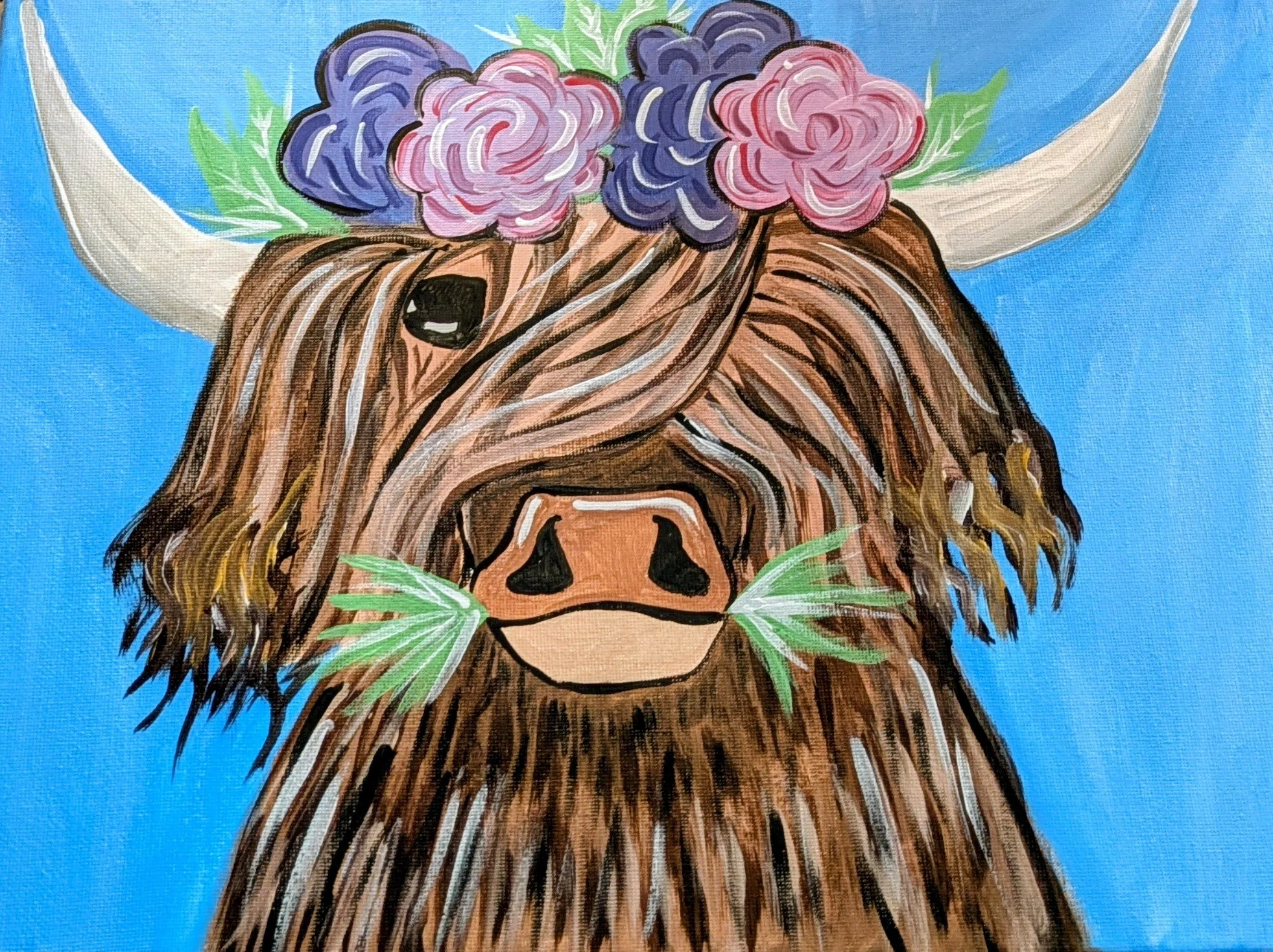 Highland Cow With Flowers