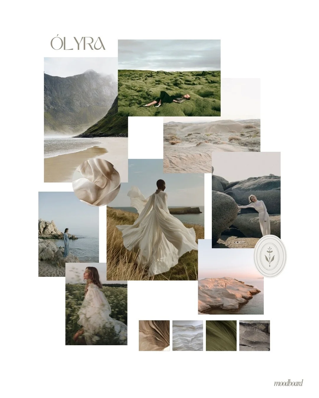Moodboard de inspiración natural para el branding de Ólyra