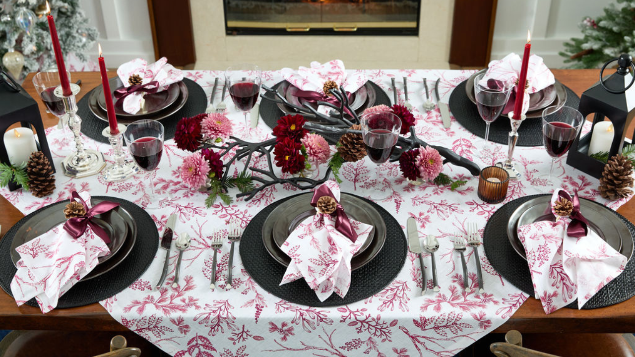 Winter Forest in Blush and Burgundy | Romantic Christmas Tablescape Ideas with Solino Home