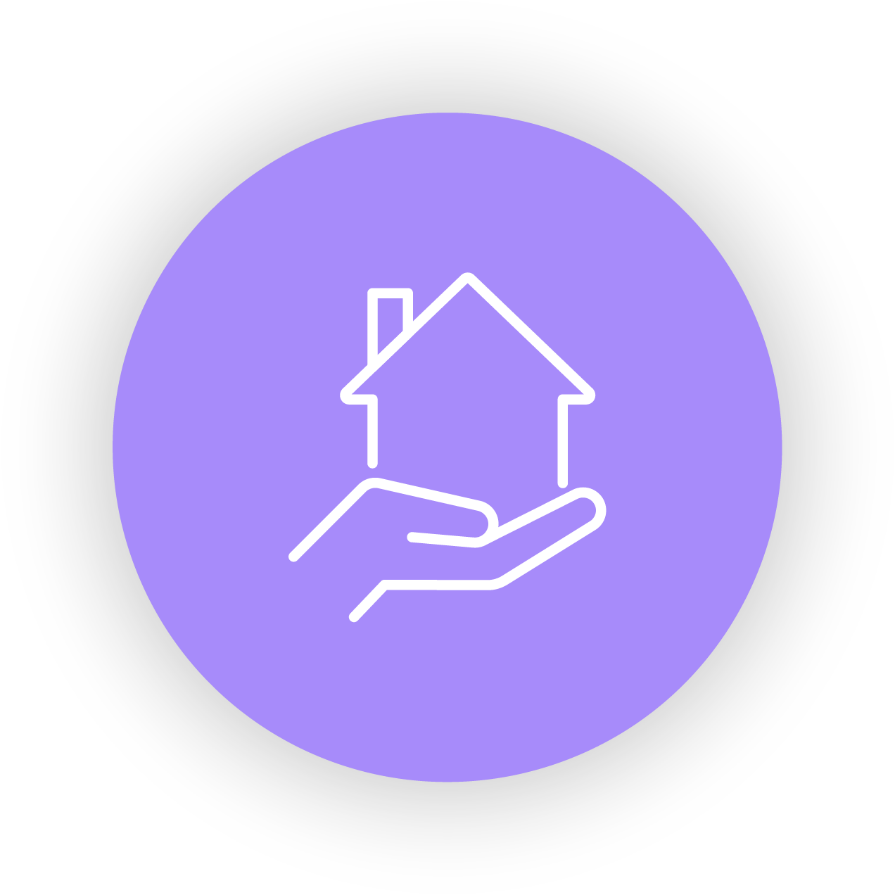 Icon of a hand holding a house, symbolizing real estate or homeownership.