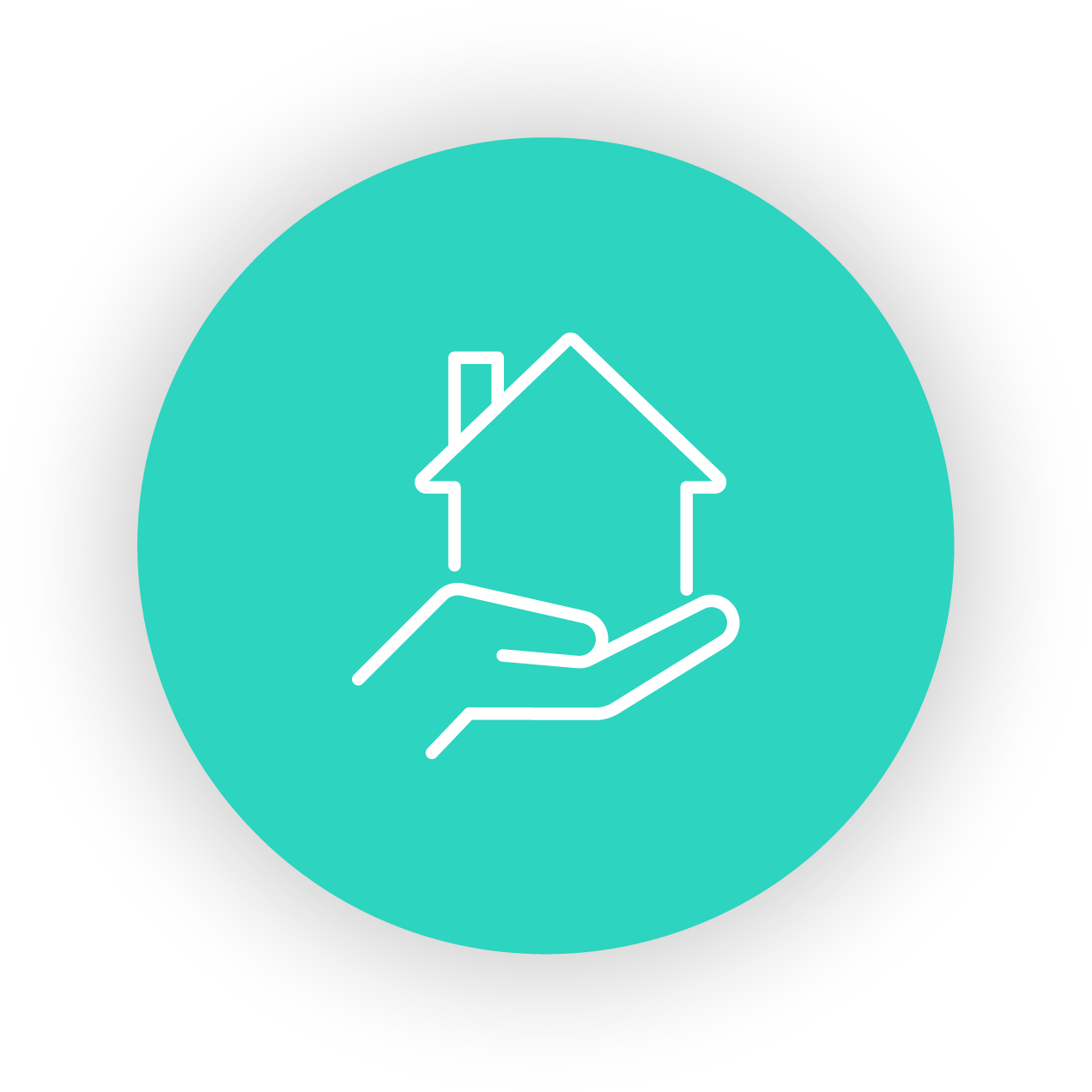 Icon of a hand holding a house, symbolizing home or real estate.