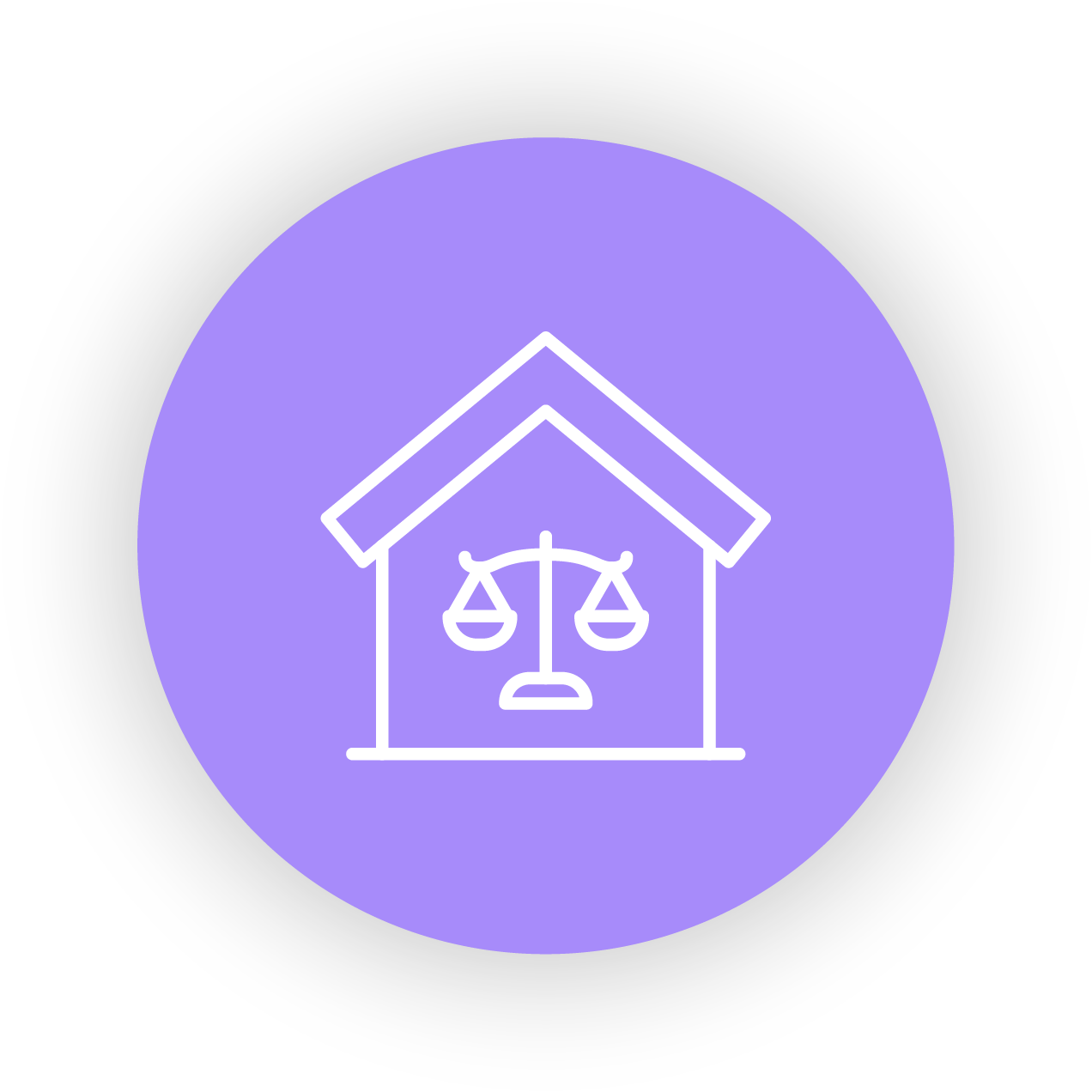 Icon of a house with a balanced scales symbol inside, representing legal or justice services.