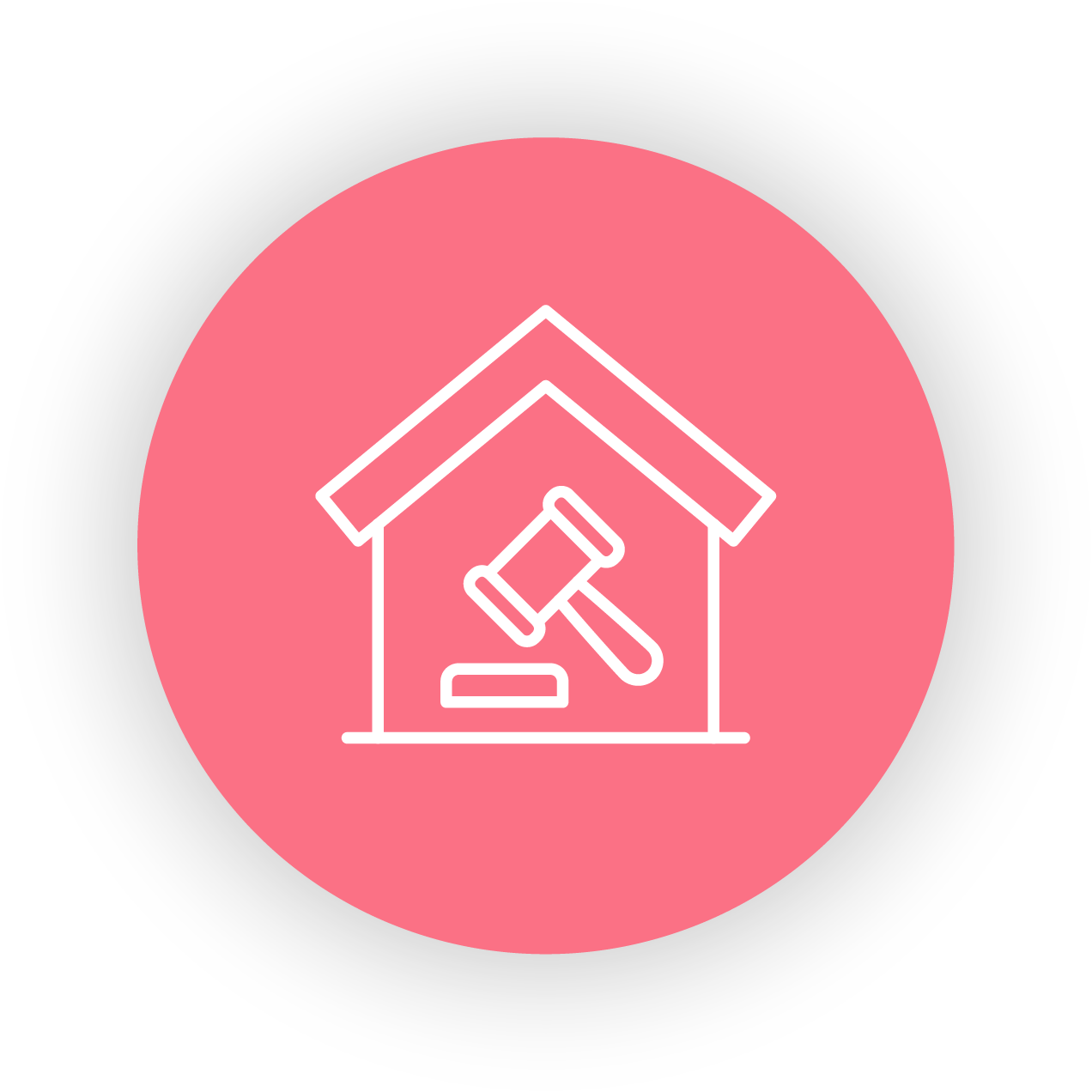 Icon of a house with a gavel inside, symbolizing legal or real estate services.
