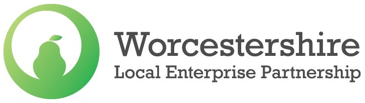 Worcestershire Local Enterprise Partnership logo with a green pear icon and gray text.