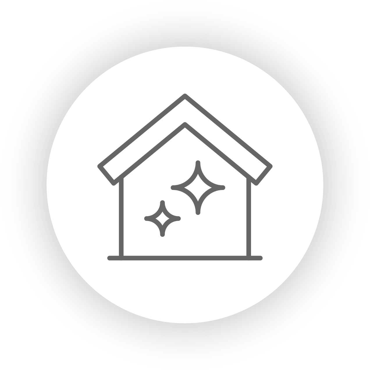 Icon of a house with sparkling stars inside, indicating cleanliness or newness.