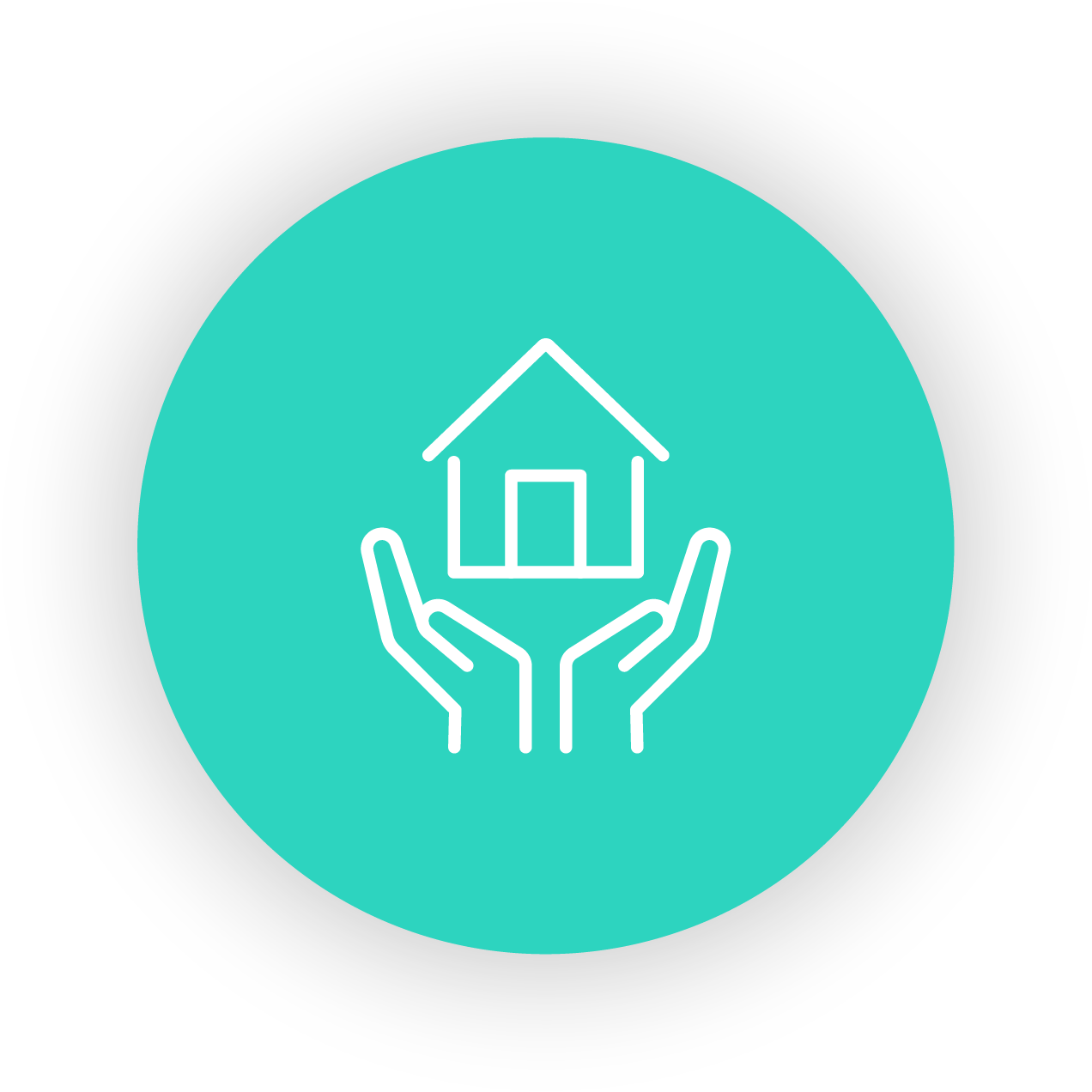 Icon of two hands holding a house on a teal background