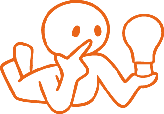 Silhouette d'une personne pensant, tenant une ampoule, dessin en orange sur fond noir.