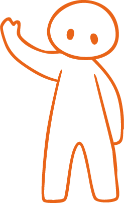 Silhouette d'une personne faisant un signe de la main, en ligne orange sur fond transparent.