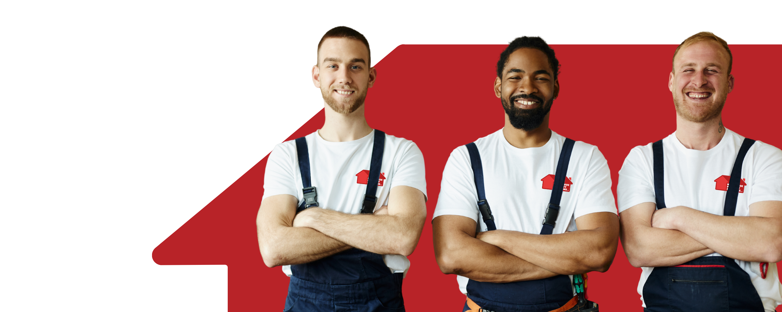 Three smiling NPS engineers with arms crossed, wearing white t-shirts with NPS logo.