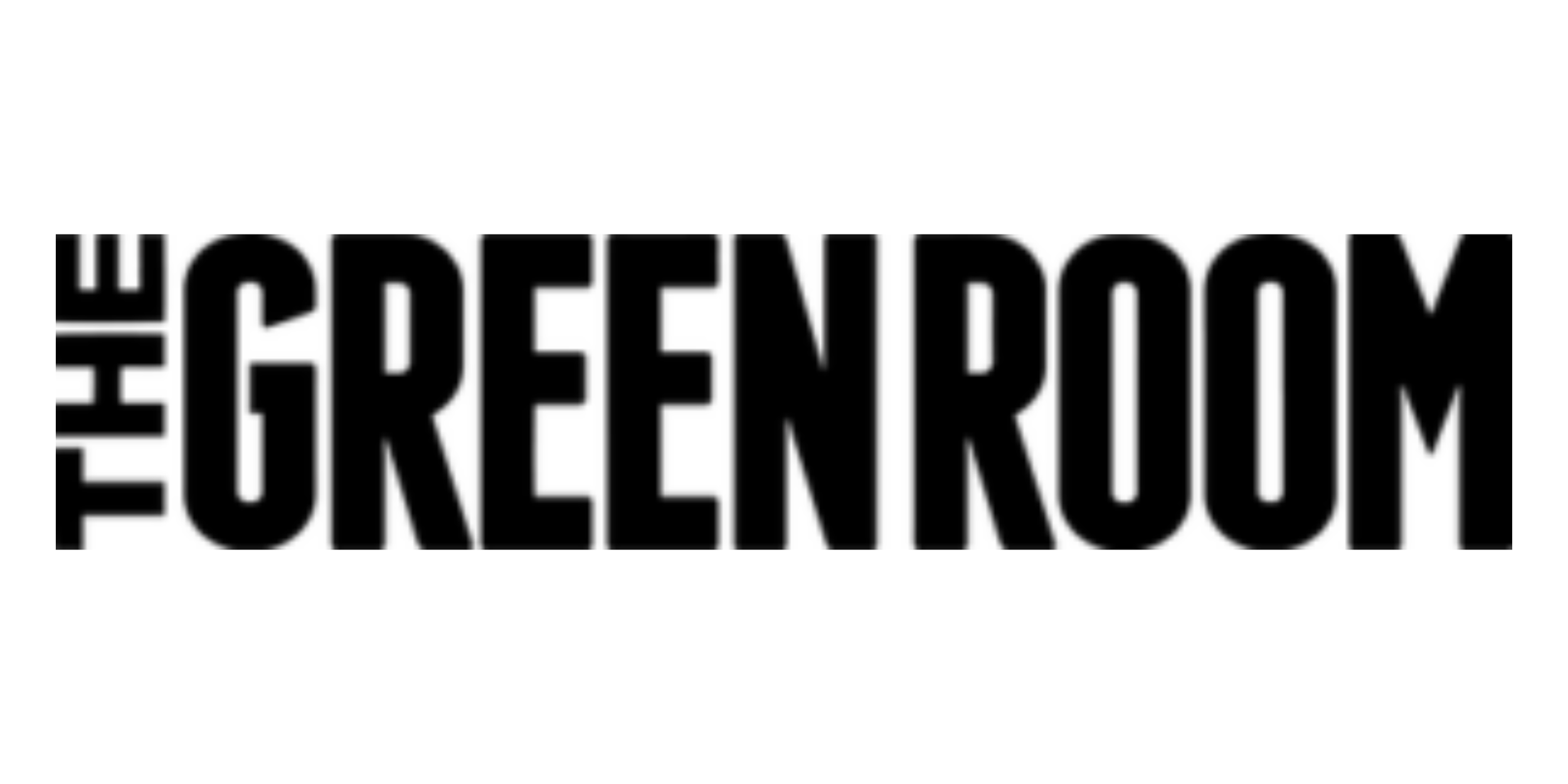 Text that reads 'THE GREEN ROOM' in bold black letters on a white background.