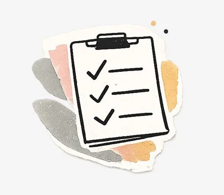 Illustration eines Klemmbretts als Symbol für Kontaktaufnahme, Orientierung und den ersten Schritt ins Coaching