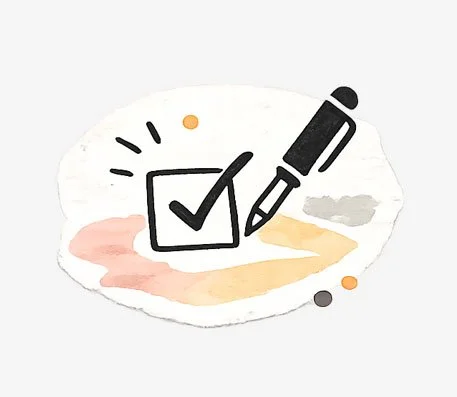 Illustration mit Häkchen und Stift als Symbol für Klarheit, Orientierung und zusätzliche Informationen im Eltern-Coaching