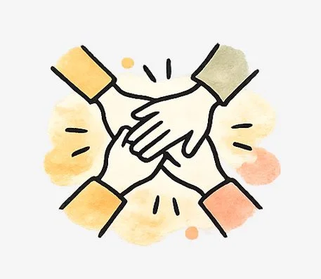 Illustration mehrerer Hände als Symbol für Verbindung, Zusammenarbeit, Verständnis und gemeinsames Lernen in neurodivergenzsensiblen Workshops