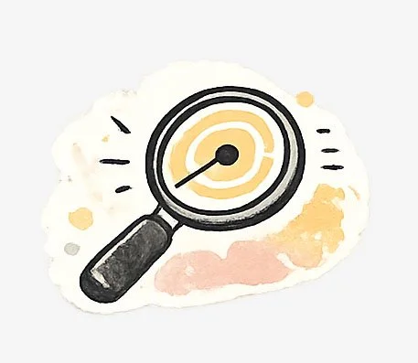 Handgezeichnete Illustration eines Vergrößerungsglases, das einen Maulwurfshügel untersucht.