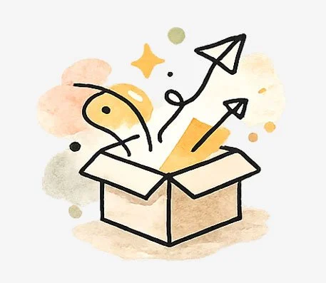 Illustration einer geöffneten Kiste als Symbol für neue Möglichkeiten im Familienalltag