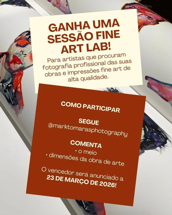 Ganha uma Sess&atilde;o Fine Art Lab!💥

Para artistas que procuram valorizar o seu trabalho com fotografia profissional de reprodu&ccedil;&atilde;o de arte e impress&otilde;es gicl&eacute;e fine art com qualidade de museu.

Como participar:

&bull; 