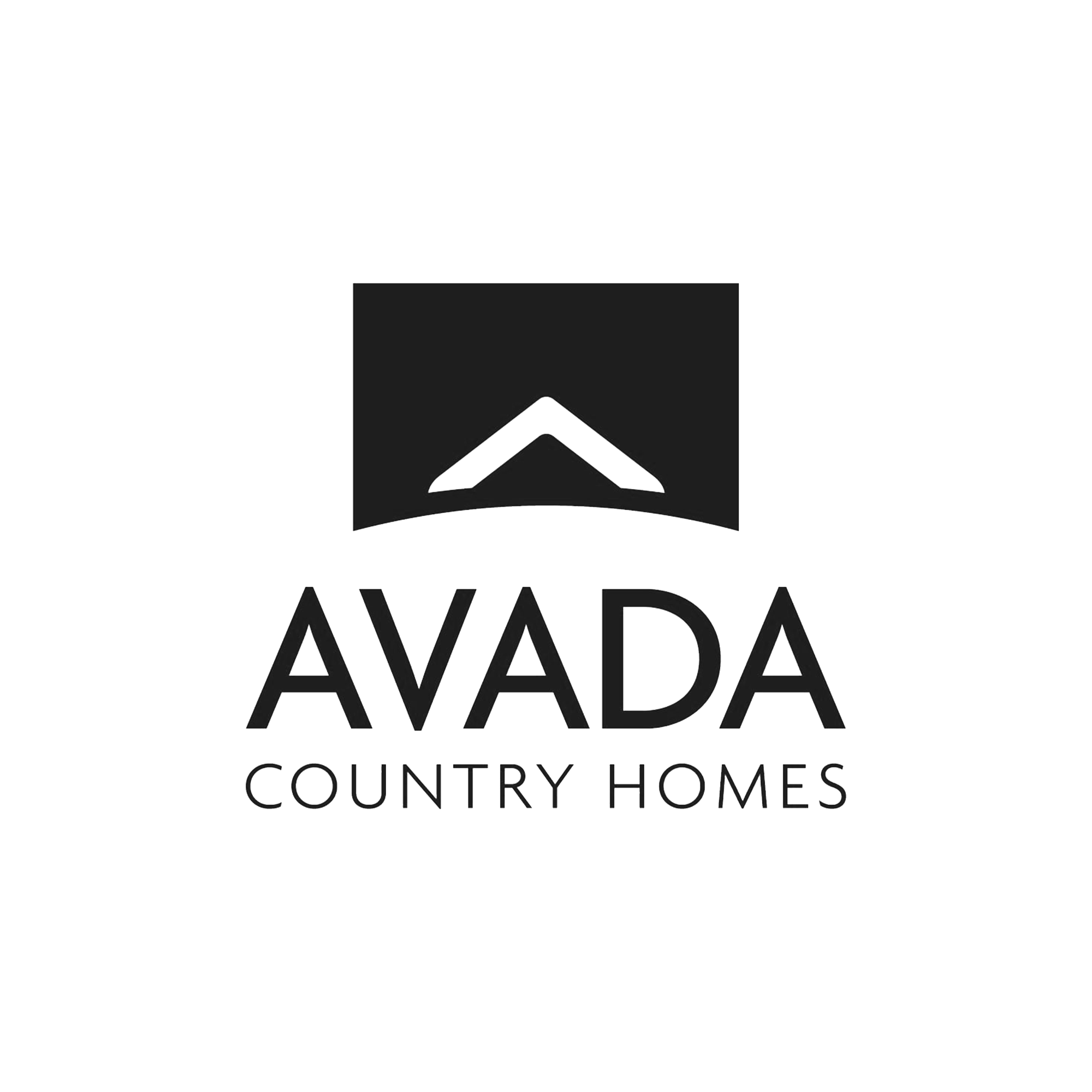 Logo for Avada Country Homes featuring a stylized mountain or roof icon above the company name.