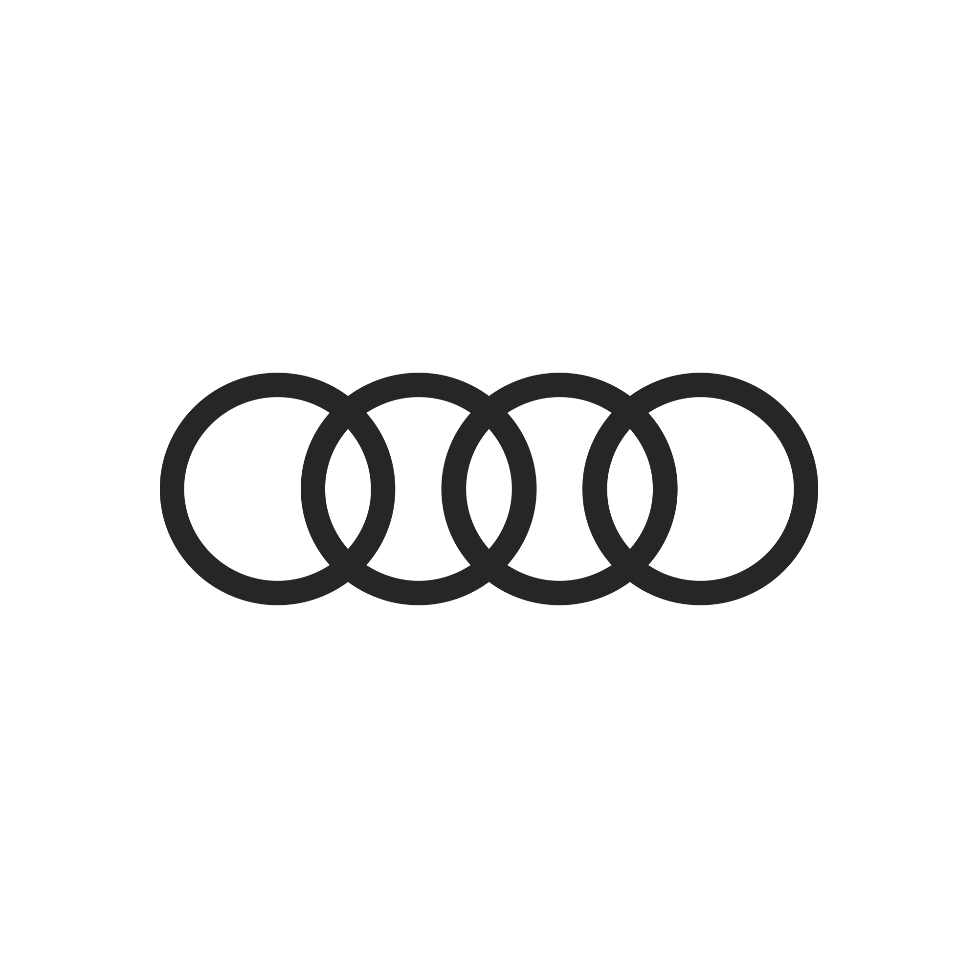 Audi logo with four interlinked rings on a black background.