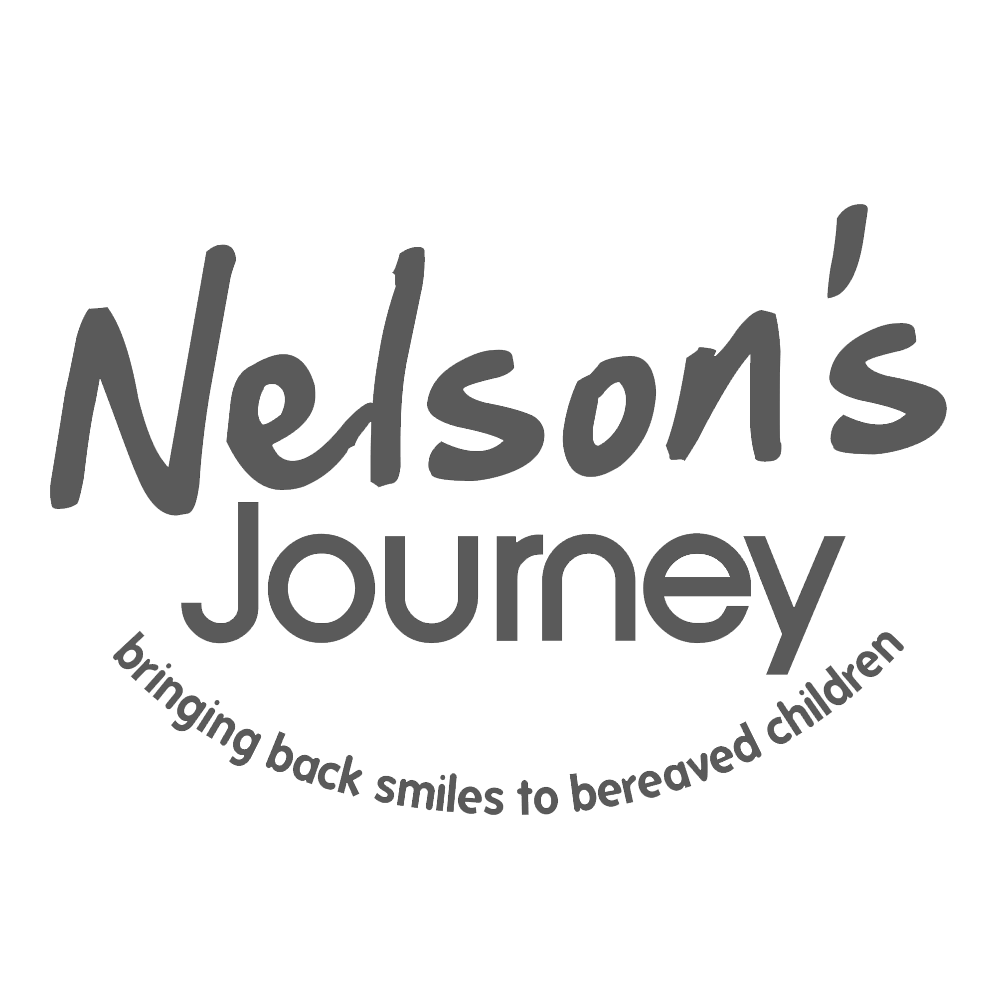 Black and gray logo for Nedson's Journey with the tagline "bringing back smiles to bereaved children."
