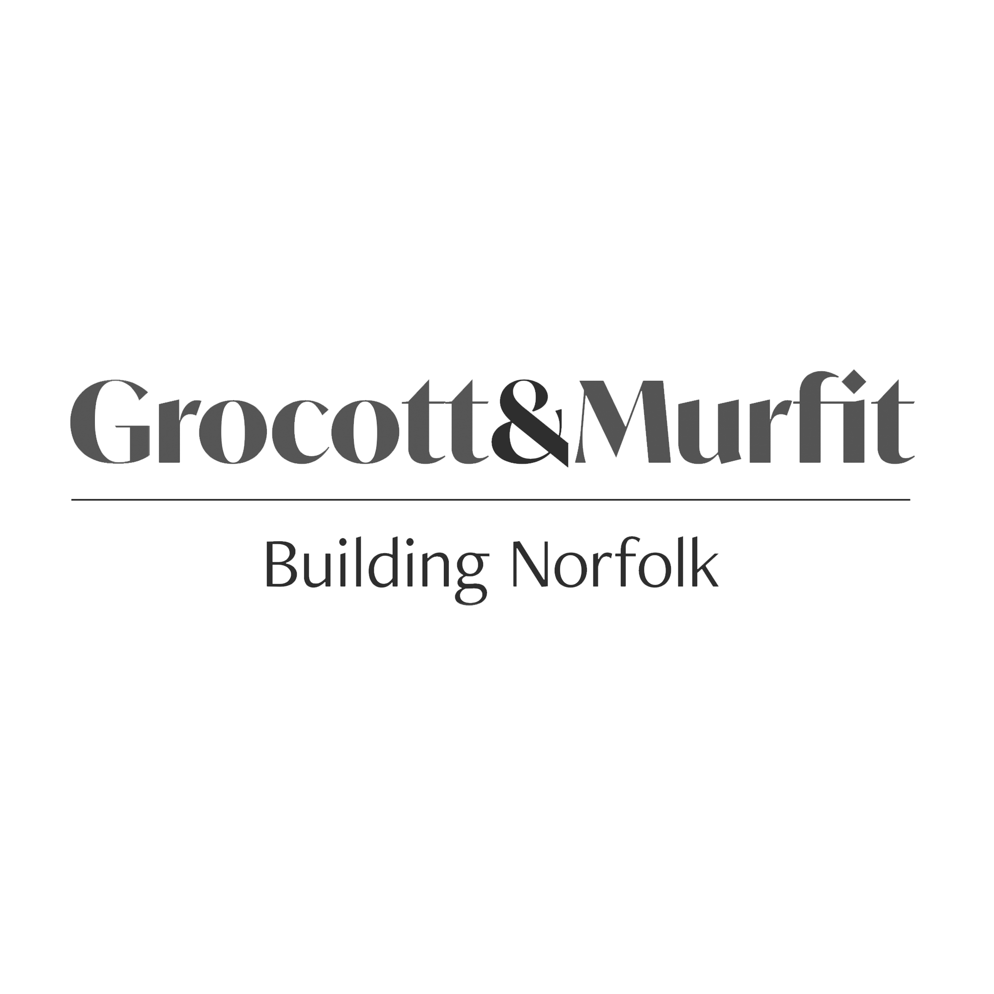 Logo for Grocott & Murfit, Building Norfolk presented on a black background with white and gray text.