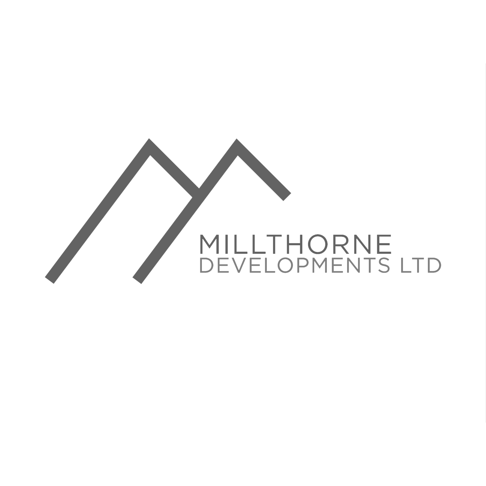 Logo of Millthorne Developments Ltd with stylized mountain peaks in grey and black.