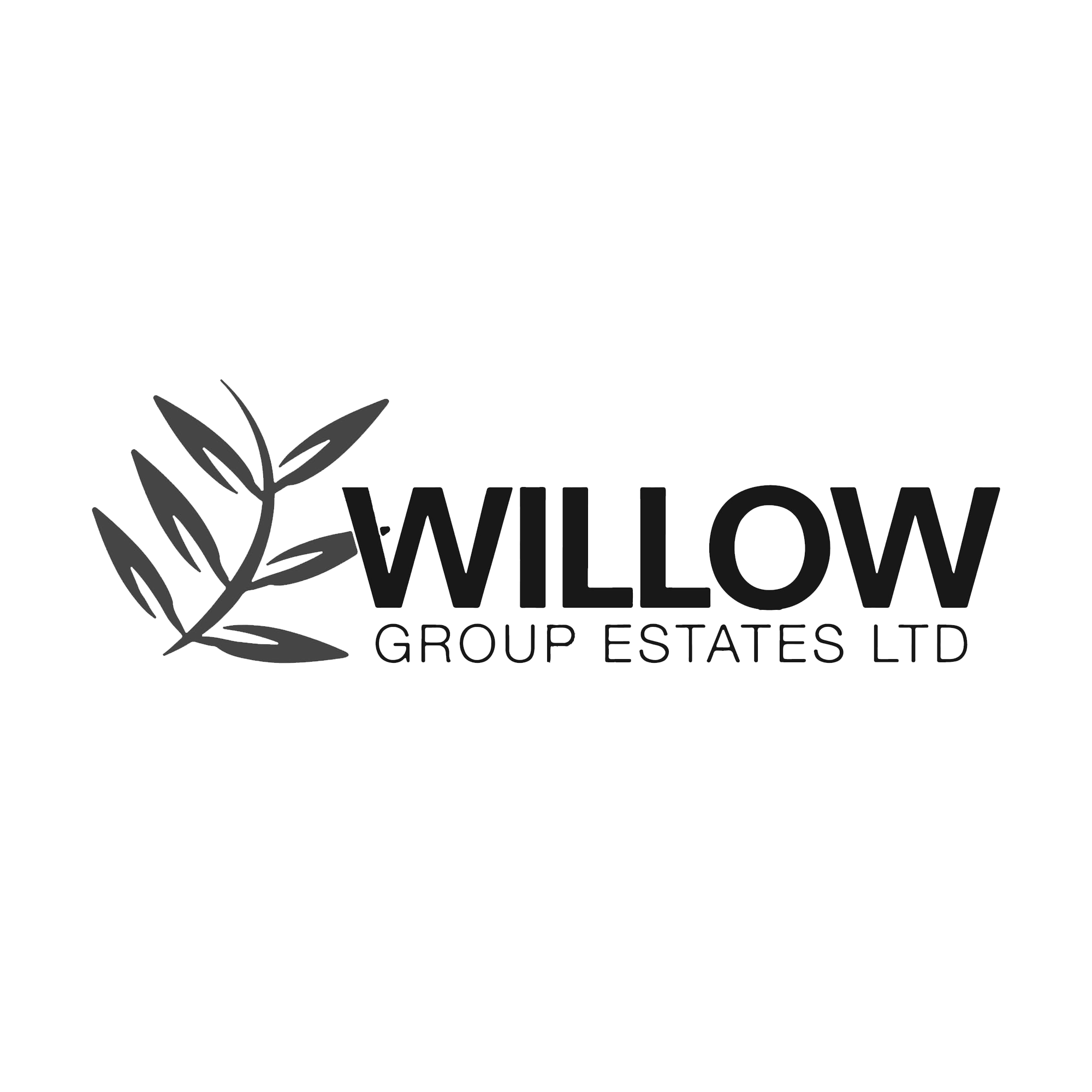 Black and white logo of Willow Group Estates Ltd featuring a willow branch graphic and bold text.