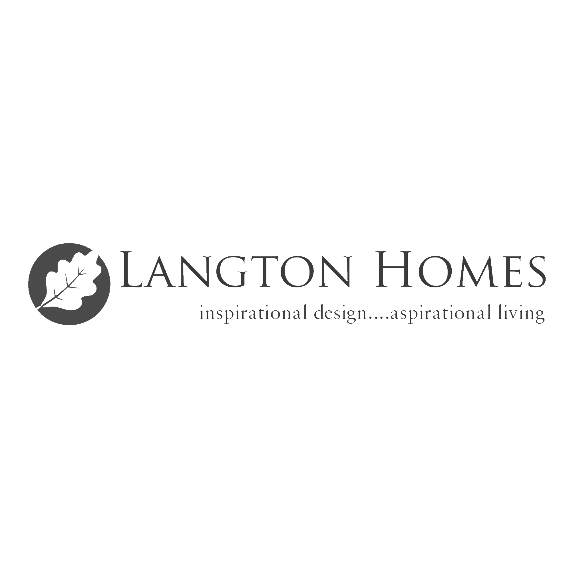 Logo of Langton Homes featuring a circular leaf icon and the tagline "inspirational design....aspirational living."