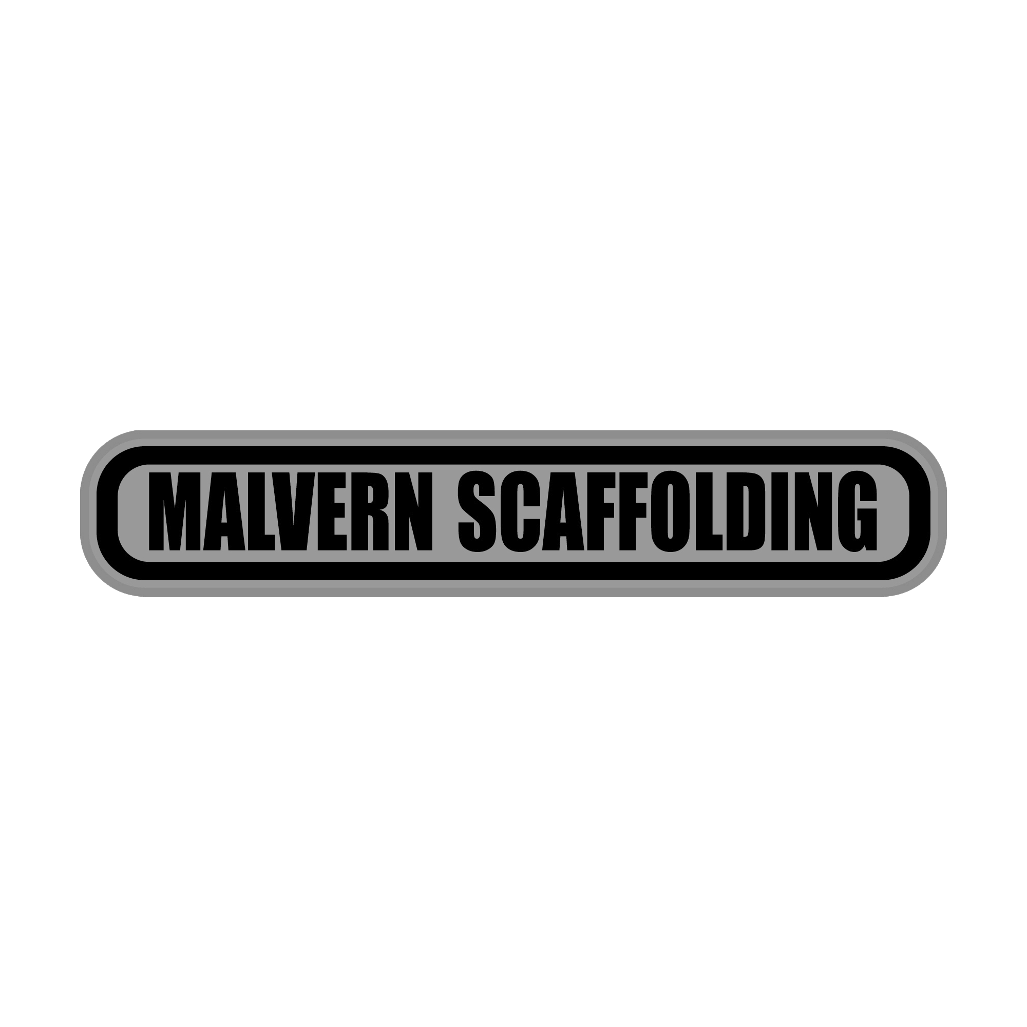 Logo of Malvern Scaffolding with black background and gray rectangular border around black text.