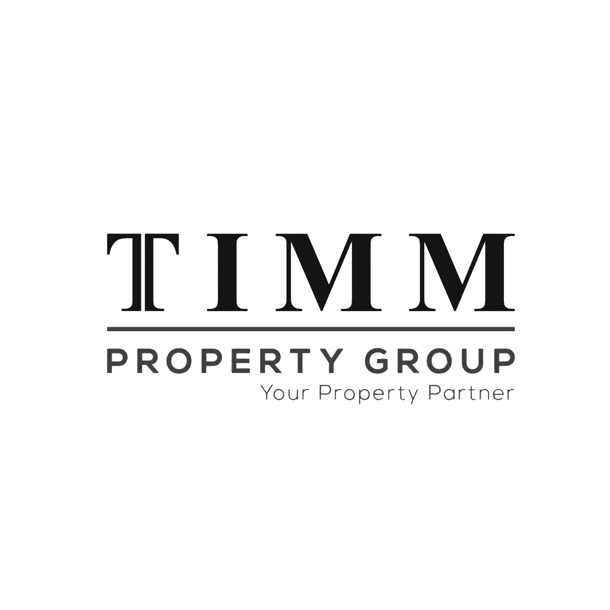 TIMM Property Group logo with tagline "Your Property Partner" in black, gray, and white tones.
