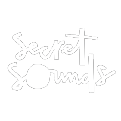 White handwritten text on a black background that reads 'Secret Sounds'.