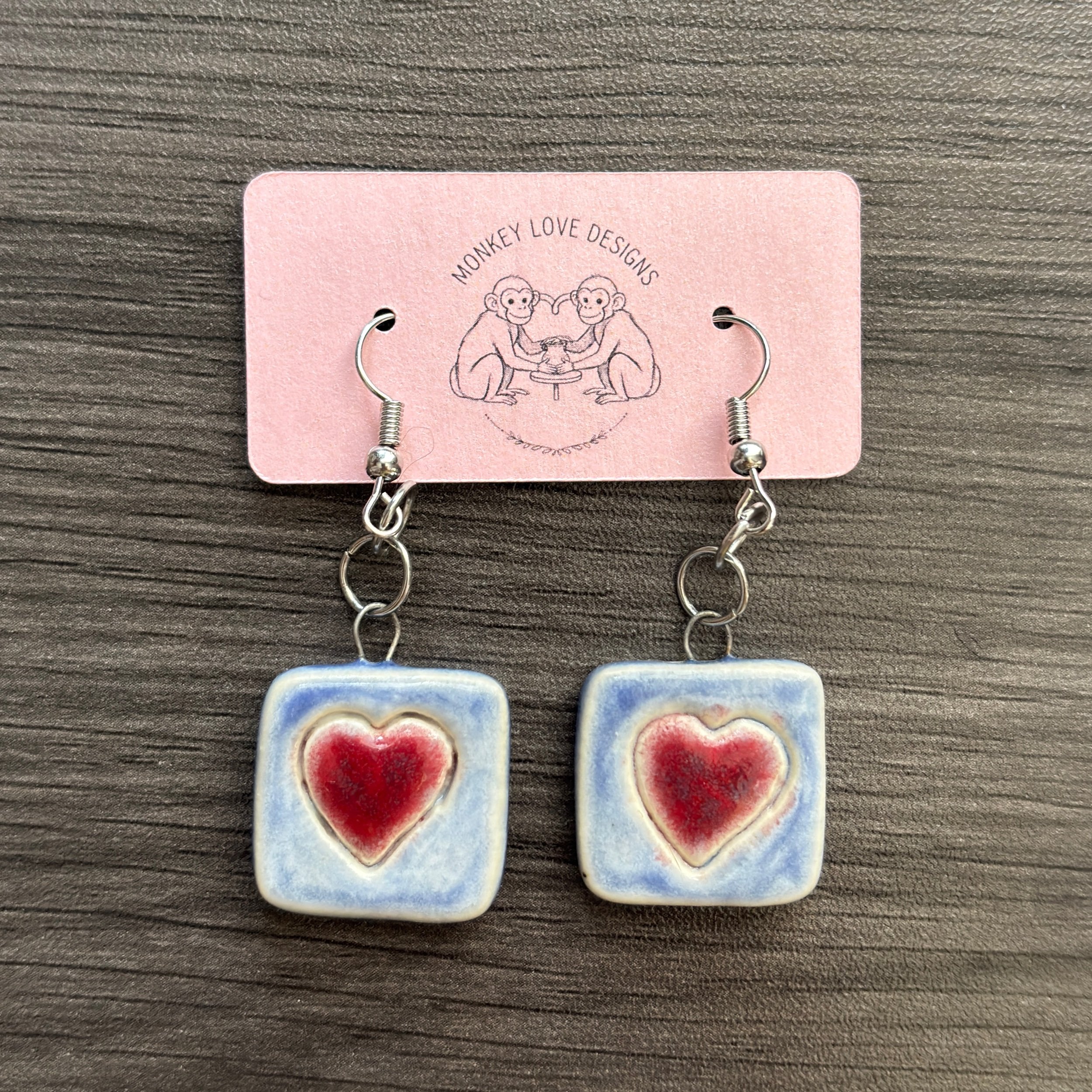 Blue Square Heart Earrings