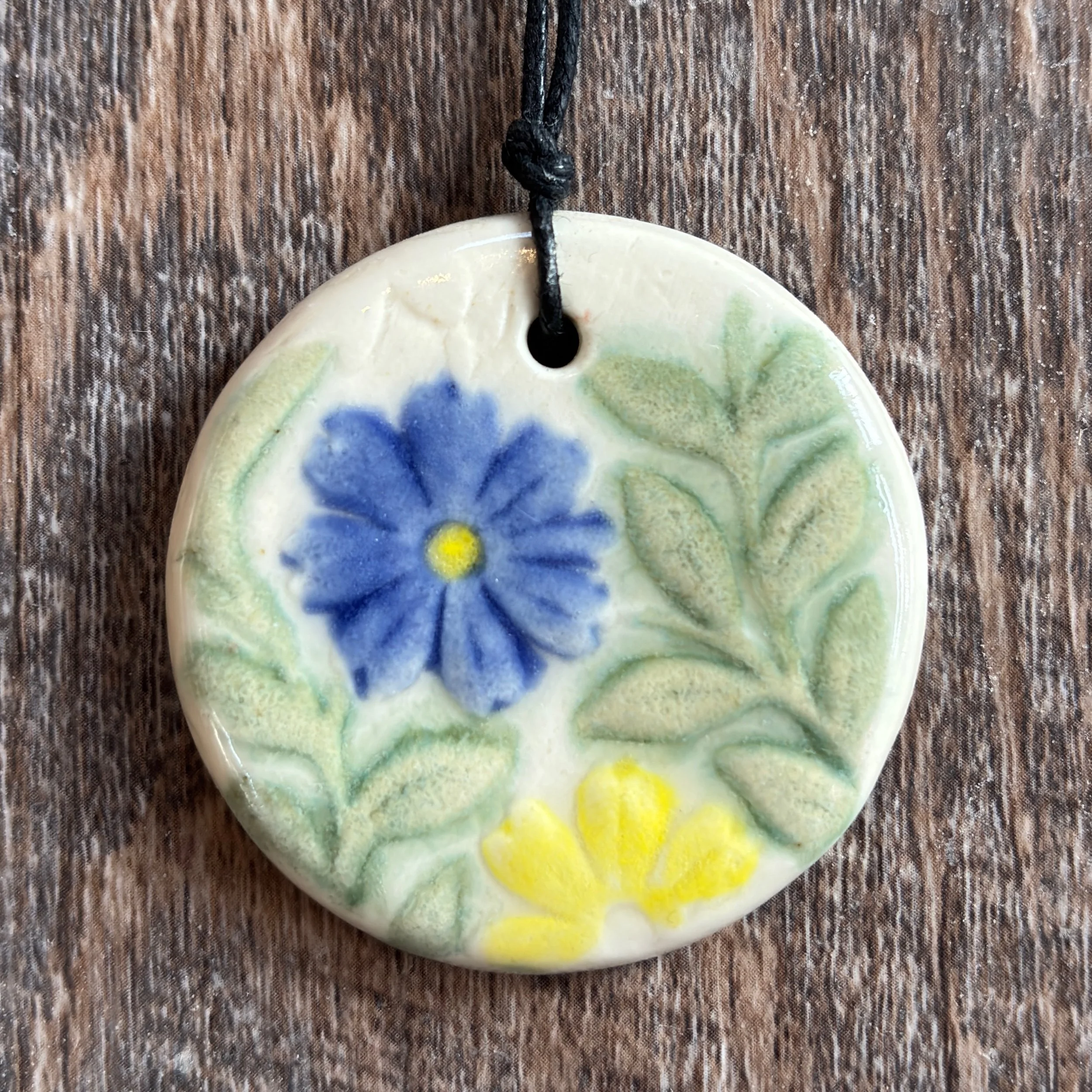Round Blue & Yellow Flower Necklace