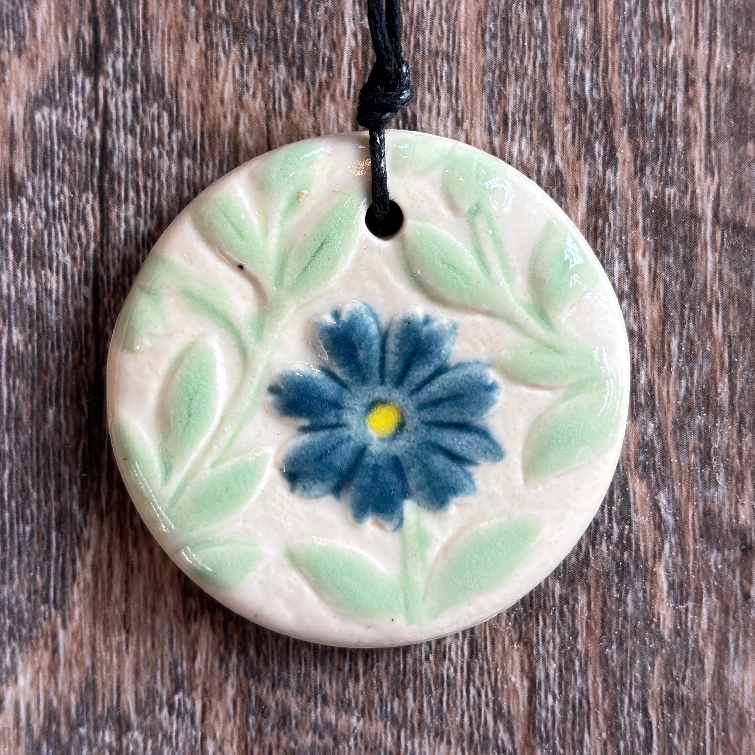 Round Blue Flower Necklace #1